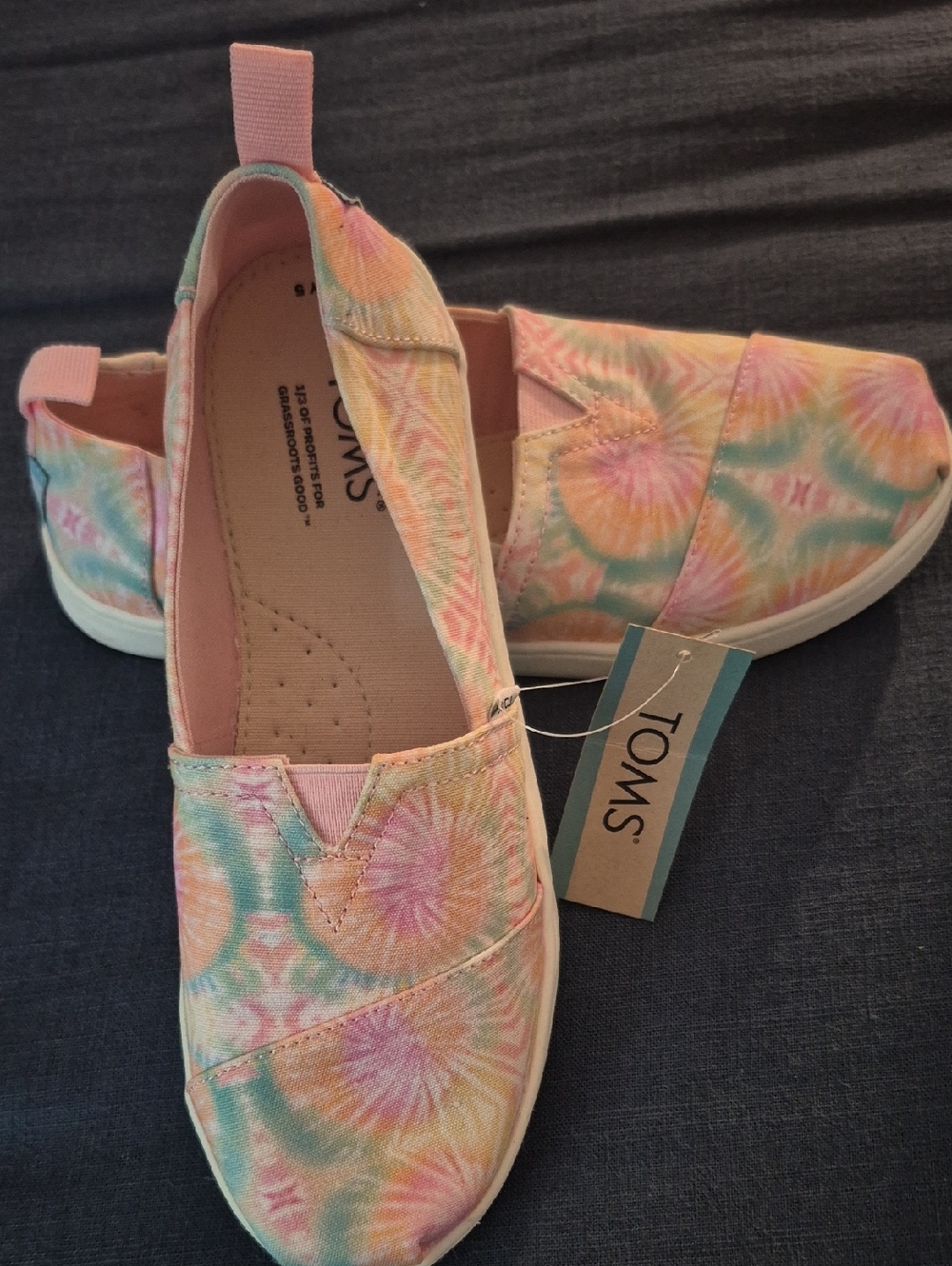 TOMS Pastel Tie-Dye Slip-On Flats in Pink, Blue & Peach